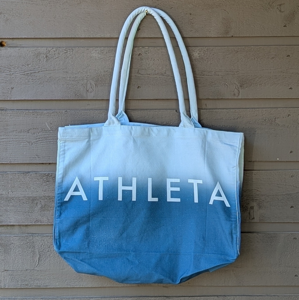 NWOT Athleta Two-Tone Ocean Blue Ombre Canvas Tote